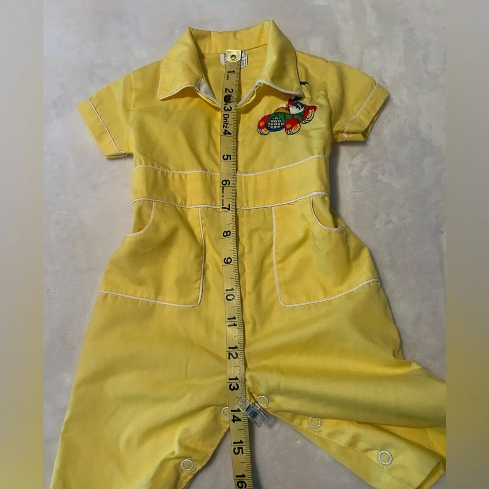 Yellow Kids Jumpsuit with Embroidered Donald Duck Design